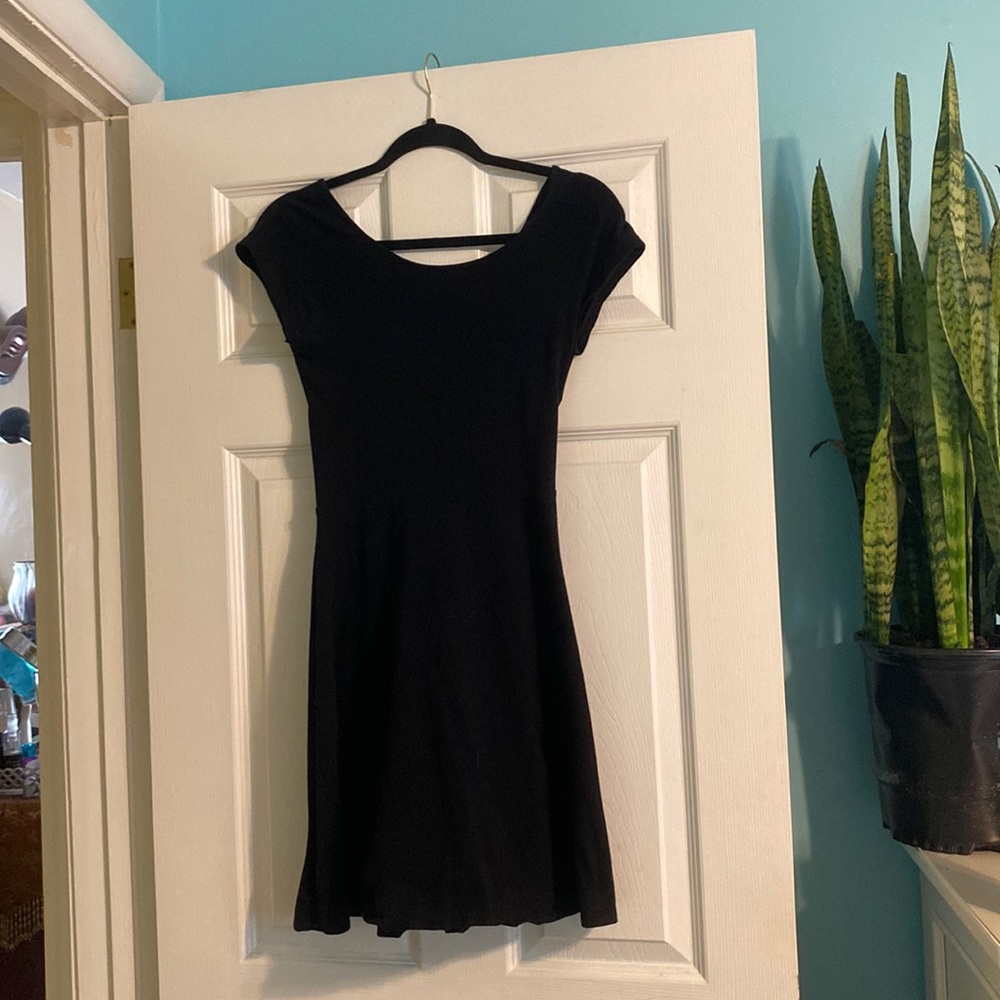 Black cross back skater dress